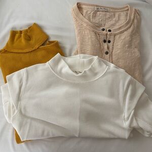 We the free Free People fall waffle shirt bundle - Beige, White, and Mustard XS